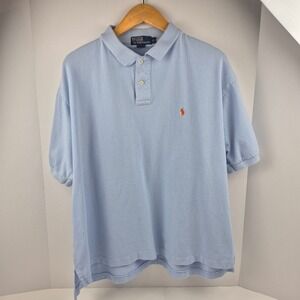 Polo Ralph Lauren Mens XL Light Blue Piqué Polo Shirt Red Pony Logo Classic Golf